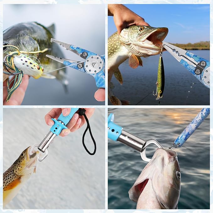 HAUSHOF 3PC Camo Fishing Tool Kit, Fishing Pliers with Sheath, Fish Lip Gripper, Aluminum Fish Hook Remover, Saltwater Resistant Fishing Gear for Fly Fishing, Gifts for Men Women