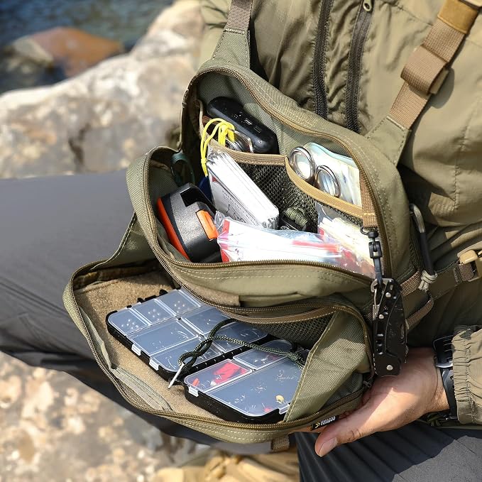 VOTAGOO GEAR Fishing Chest Pack, Fly Fishing Bag for Men and Women, Tackle and Fly Boxes Storage Pack, Hunting Binocular Pack