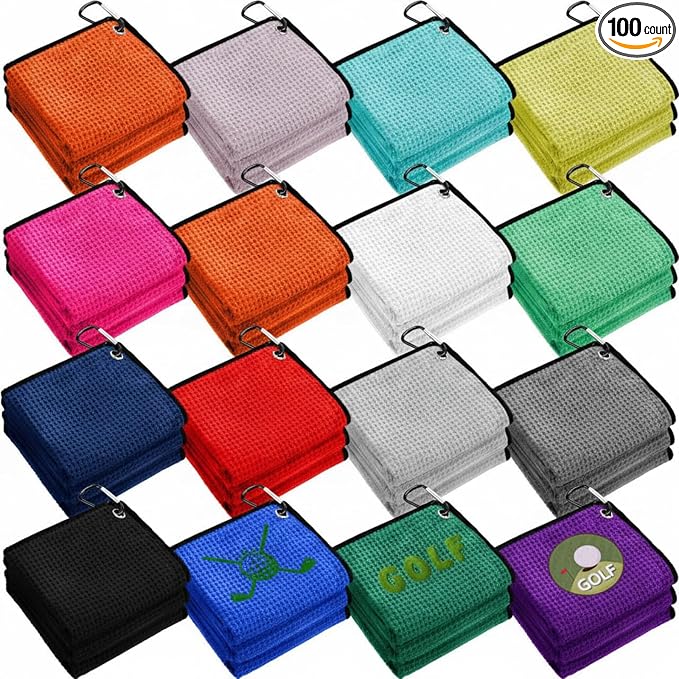 Batiyeer Golf Towels Bulk for Bags 16'' x 24'' Microfiber Waffle Pattern Golf Towels Trifold with Clip for Hiking,Tournament, Yoga