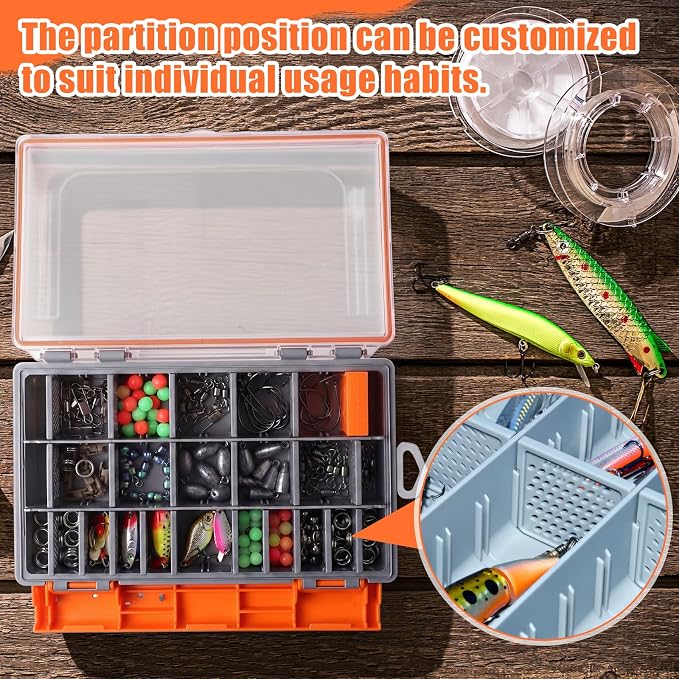 Junkin 6 Pack 3600 Fishing Tackle Boxes Waterproof, High-vis Orange Lure Organizer Trays with Removable Dividers, Airtight Bait Storage Case for Bass Fishing Backpacks & Kayak Gear Accessories