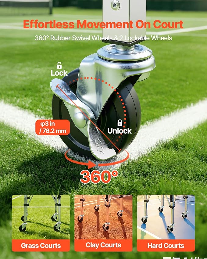 VEVOR Tennis & Pickleball Hopper Holds 200/175/150/120 Balls, 3-in-1 Tennis Foldable Pickleball Basket Cart for Easy Installation, Storage Bag for Tennis Training & Teaching