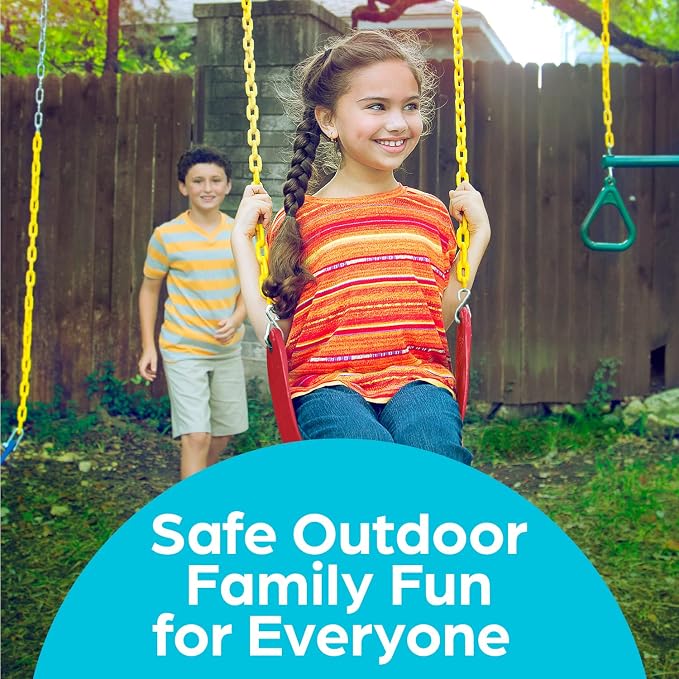 Jungle Gym Kingdom Swing for Outdoor Swing Set - Swing Seat Replacement Kit with Heavy Duty Chains - Backyard Swingset Playground Accessories for Kids - Red, 1 Pack