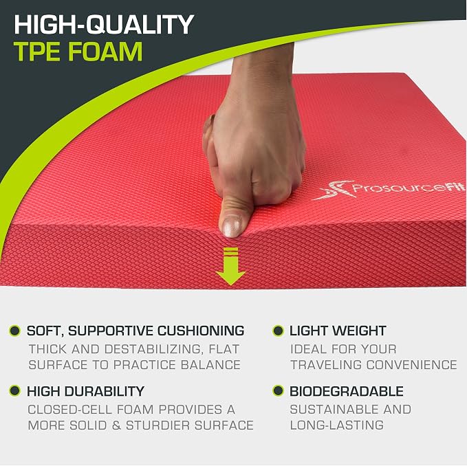 ProsourceFit Exercise Balance Pad, Non-Slip Cushioned Foam Mat & Knee Pad for Fitness and Stability Training, Yoga, Physical Therapy