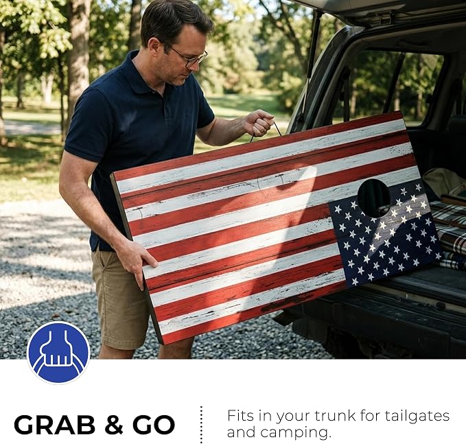 Portable Cornhole Board Set - Premium MDF Wood Corn Hole Game with 8 Regulation Bean Bags, for Backyard, Camping, and Outdoor Tailgating - Choose 3x2' Tailgate or 4x2' Regulation Size