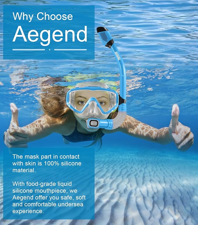 Aegend Snorkeling Gear for Adults Youth Kids, Snorkel Mask with Top Dry Valve - Panoramic View Anti-Leak and Anti-Fog with Mesh Bag for Snorkeling, Scuba Diving, Freediving & Swimming