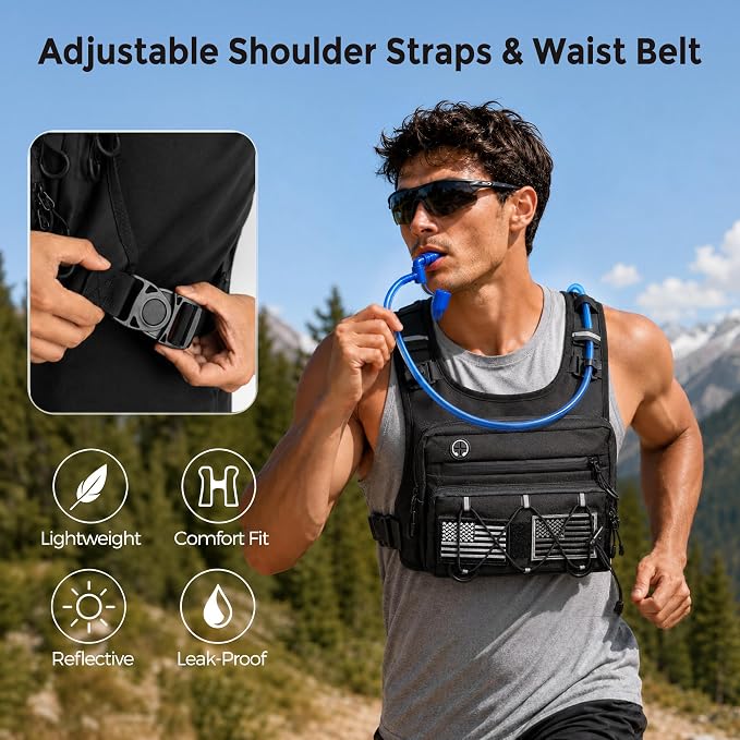 Running Vest for Men & Women – Water Backpack with Upgraded 2L Leak-Proof Bladder, No-Bounce Fit & 3-Pocket Organized Storage, Reflective Hydration Backpack for Running, Hiking & Cycling