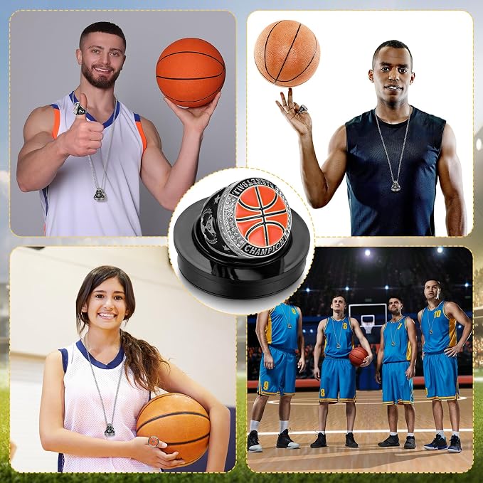 Highergo 10 Pcs Basketball Softball Baseball MVP Dancer Champion Trophy Ring with Display Stand Star Football Soccer Volleyball Golf Cheerleading Bowling Track Field
