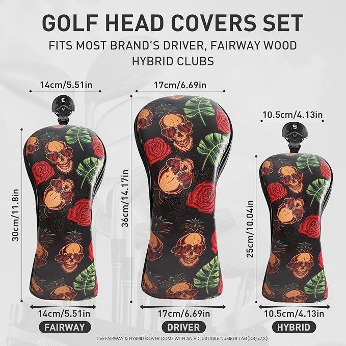 FINGER TEN Golf Club Head Covers for Woods Driver Fairway Hybrid with Interchangeable Number Tag 1 3 5 Premium Leather Headcovers for Women Men