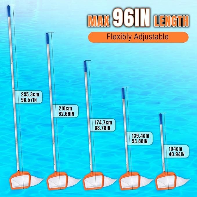 Pool Cleaning Kit, 7.5Ft Aluminum Telescoping Pole with Skimmer Net, Heavy Duty Pool Maintenance Set, for Inground Above Ground Swimming Pools, Easily Remove Leaves, Debris