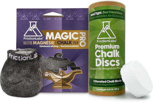 Friction Labs Bundle - Includes 2.2 oz Magic Pro Chalk Ball + 5 Individual Gym Chalk Discs - Ideal for Rock Climbing, Bouldering, Weightlifting, Gymnastics, and Indoor or Outdoor Training