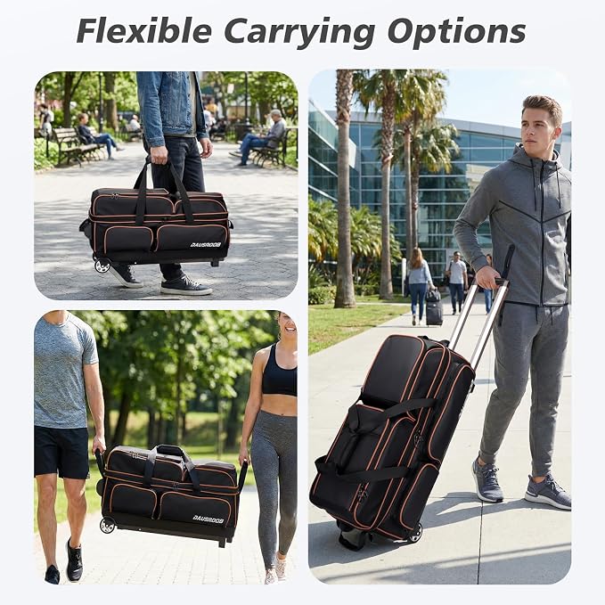 3 Ball Bowling Bags with Wheels, Bowling Bags 3 Ball Roller - 900D Oxford Waterproof PU, Bowling Bag with Multi-Separate Storage Pockets & Retractable Handle Extends to 40''