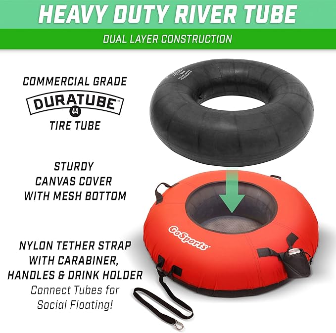 GoSports 44 Inch Heavy-Duty River Tube with Premium Canvas Cover - Commercial Grade River Tube - Stars & Stripes