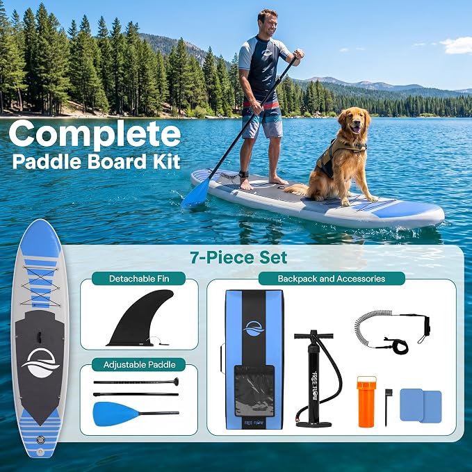 SereneLife 10’6" Inflatable Stand Up Paddle Board with Premium SUP Accessories - Wide Stable Design with Non-Slip EVA Deck Pad, for Youth and Adults, 350 lbs. Capacity