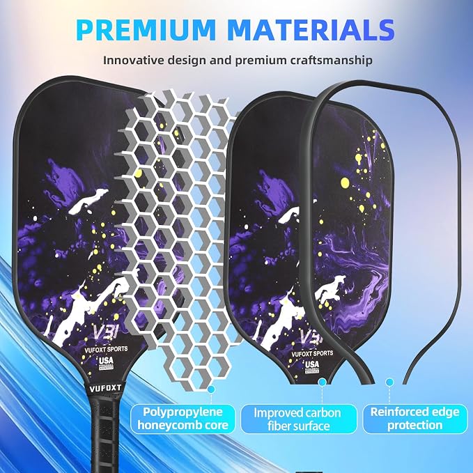 Pickleball Paddles Set of 2/4, USAPA Approved Carbon Fiber Surface Pickle Ball Set - 14mm PP Honeycomb Core of Lightweight Pickleball Rackets -Suitable for Beginners' Training and Game（Blue）