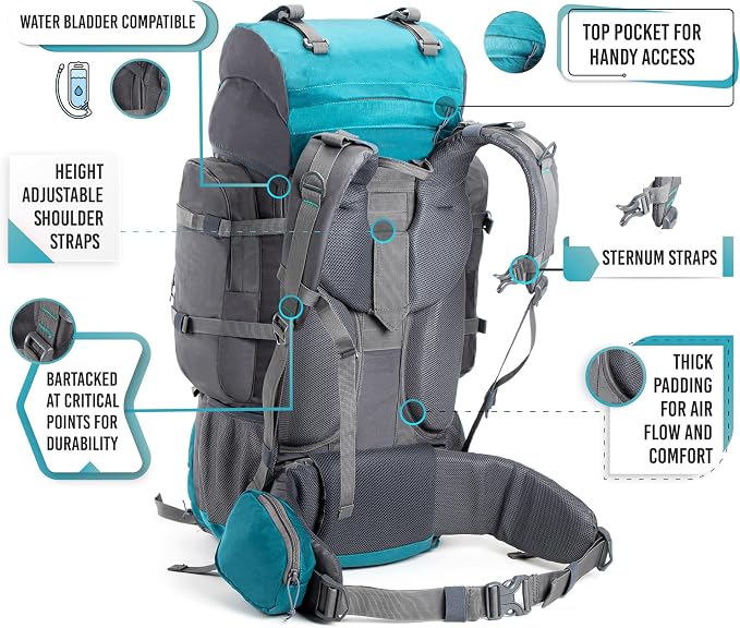 Tripole Walker 65 Litres Rucksack | Internal Frame With Metal Rod | Rain Cover | Bottom Opening | Laptop Section