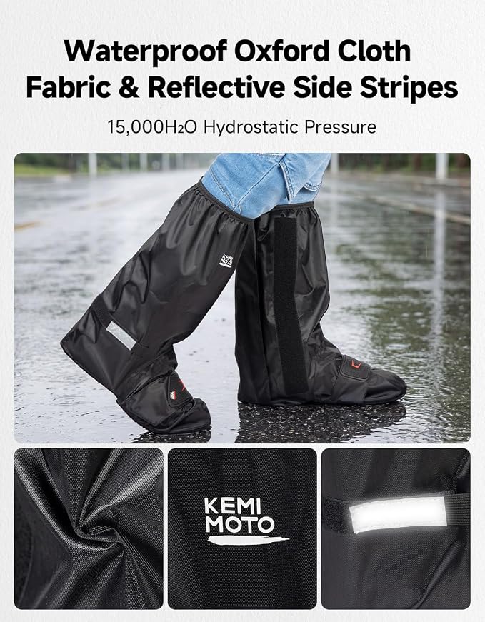 KEMIMOTO Waterproof Half-Sole Rain Shoe Covers, Boot Covers with Waterproof Zipper, Non-Slip, Men Rain Gear Reflector, Black
