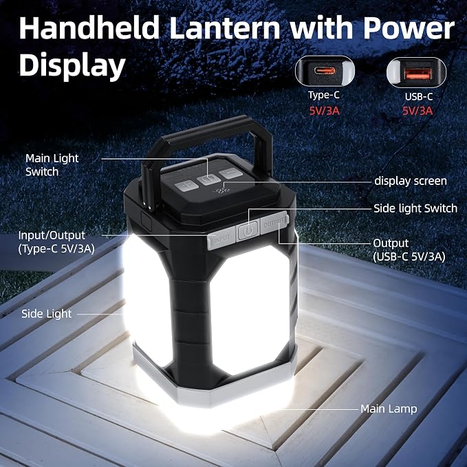 Sinvitron Camping Lantern Rechargeable–30,000mAh Portable Camping Lights, QC3.0 Fast Charging,1000 Lumens,350H Runtime,IPX5 Waterproof Emergency Light for Hurricanes,Power Outages,Camping
