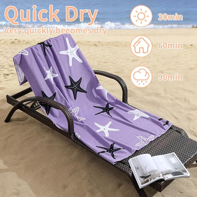Oversized Beach Towels 4 Pack,40”x70” Microfiber Thin Large Beach Towel Set for Adults Travel Camping Swimming,Turtle Starfish Them Sand Free Quick Dry Lightweight XL Pool Towels -Purple & Rose Red