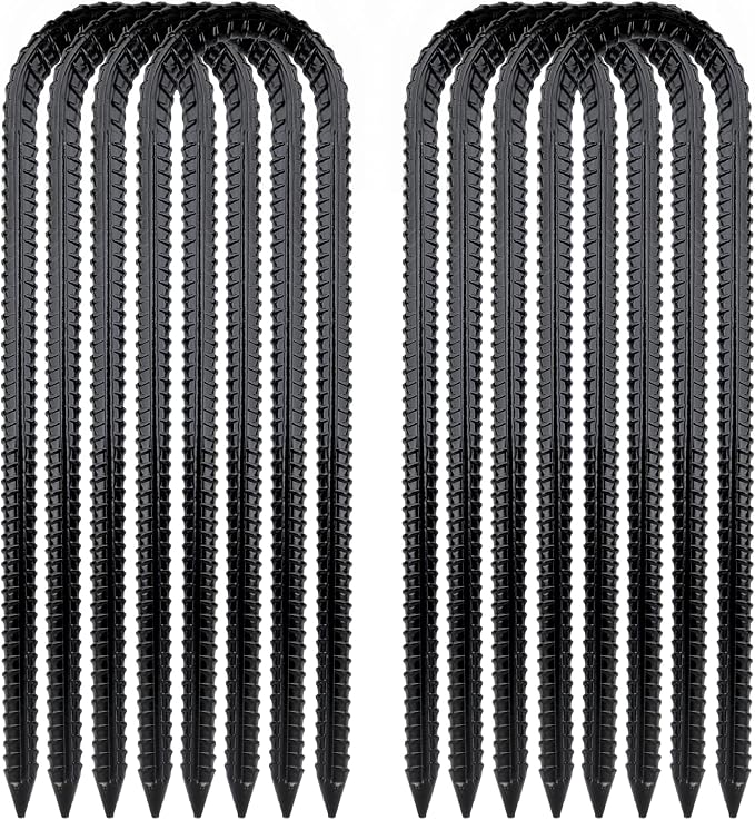Garden Stakes Galvanized Steel, 12IN U Hook Ground Anchors Heavy Duty Rebar Stakes for Outdoor Decorations, Tent, Fencing and Landscape 8 Pack