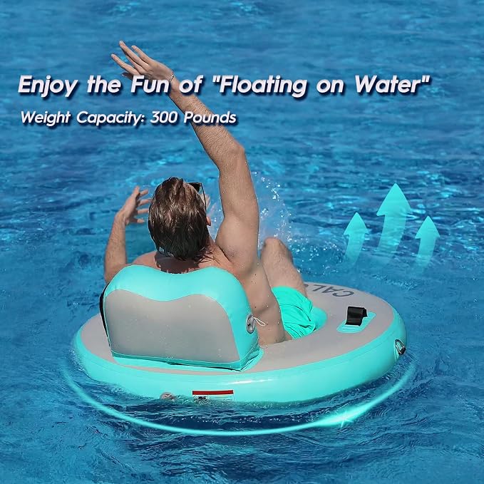 CALOBANA Round Floating Ring Inflatable Water Hammock Heavy Duty River Floats Lake Raft for Adults Tanning Pool Lounger Float Island Platform Pad Mat for Party