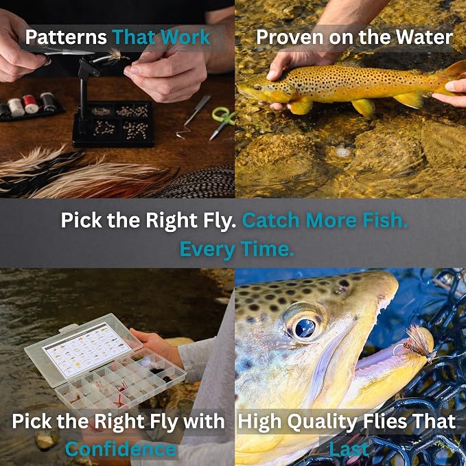 64-268 Piece Fly Fishing Flies Kit | Premium Hand Tied Trout Flies Assortment | Dry Flies, Nymphs, Streamers, Wooly Buggers, Terrestrials | Fly Box, Fly ID Card | Bass, Panfish