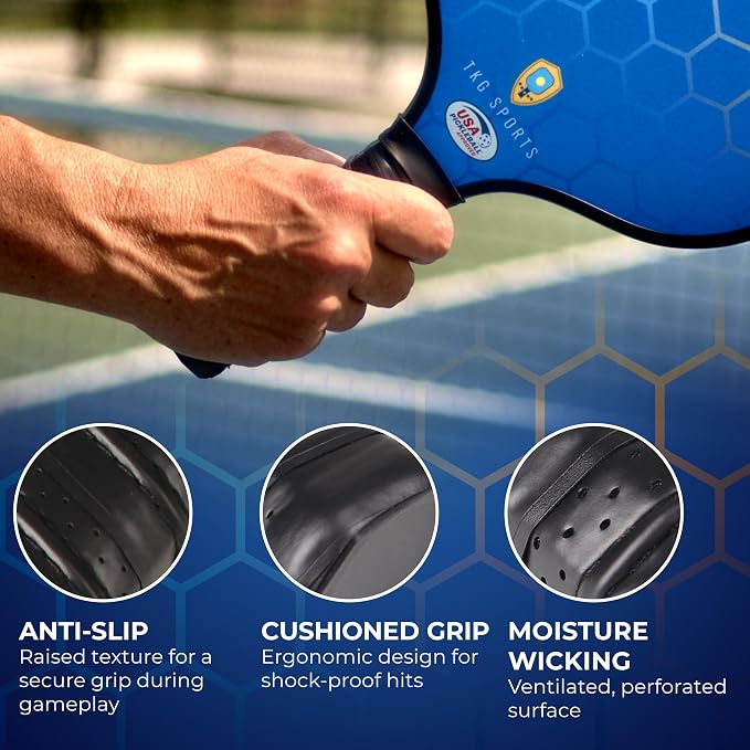TKG Sports Pickleball Set with Bag - 2 14mm Honeycomb Core Paddles | 2 USAPA Approved Pickleball Paddles, 2 Indoor and 2 Outdoor Pickleball Balls, 2 Cooling Towels - Rackets for Adults and Teens