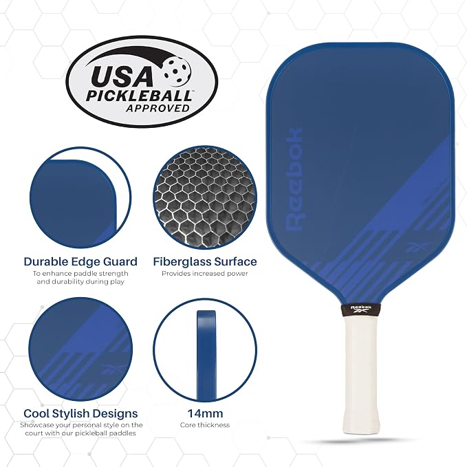 Reebok - Pickleball Set for 2 Players, Includes 2 Paddles with Cushion Grip and 2 Light-Up Balls, Perfect for Night Play, Durable, Engineered for Sports Enthusiasts