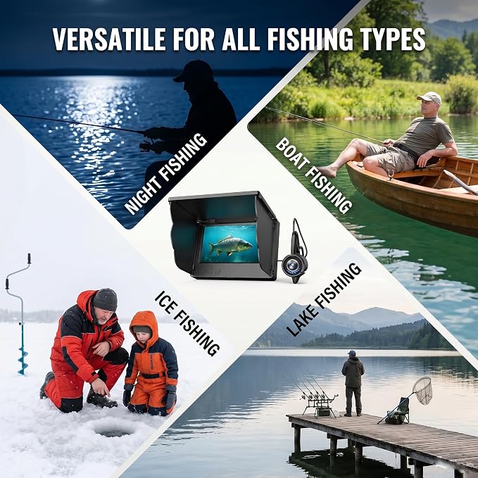 Eyoyo Underwater Fishing Camera with 4.3" LCD Monitor | 65ft Cable, 8 IR Night Vision Lights, 195° Wide Angle Lens, 5000mAh Battery, for Ice, Lake, Boat & Kayak Fishing