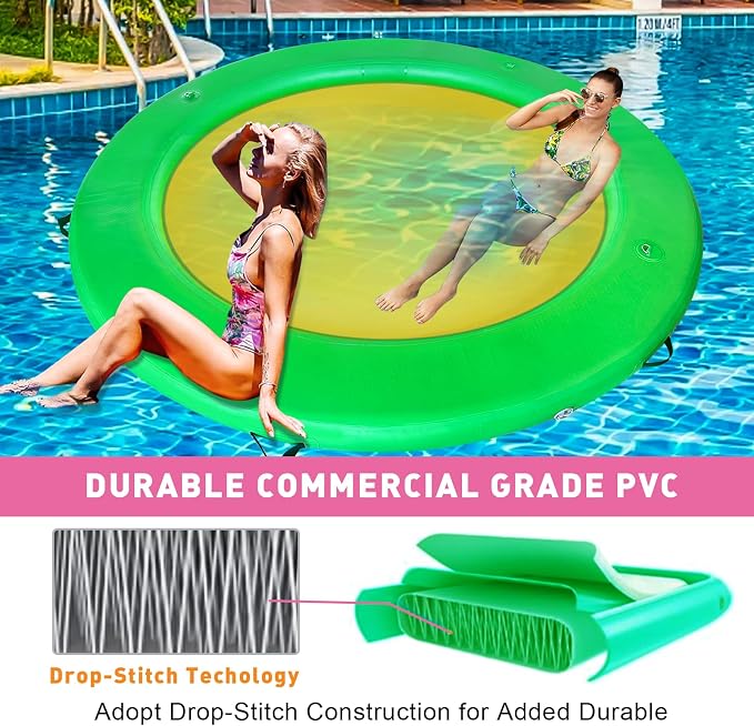 Water Hammock Inflatable Dock, 3.8ft/6ft/8ft Floating Raft Circular Water Island, Float Rings Air Mesh Platform for Lake/River/Swim Pool