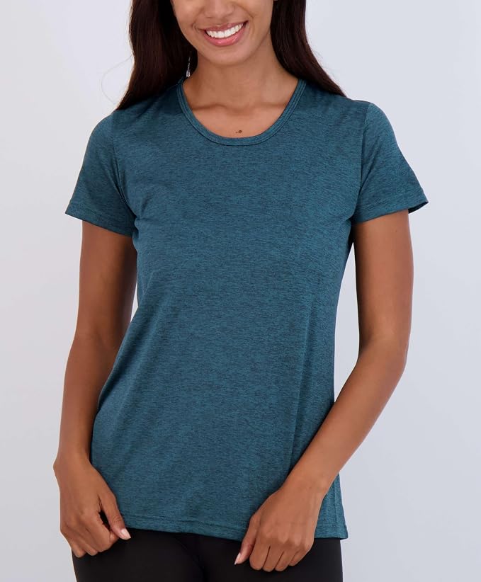 Real Essentials 5 Pack: Women's Short Sleeve T-Shirts Workout Tops Fitness Pilates Gym Activewear Athletic (Plus Available)