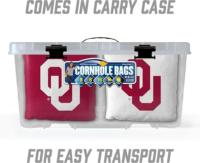 YouTheFan Officially-Licensed NCAA Set of 8 Cornhole Bags - All Weather Dual Sided Slide & Stop - Regulation Size with Carry case