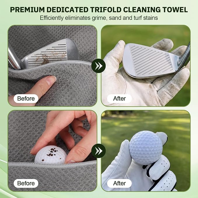 Thenshop 3 Pack Magnetic Golf Towels with Clips 16 x 16 Waffle Microfiber Cleaning Cloth with Internal Scrubbing Pocket and Carabiner Golf Accessories for Bags Carts Clubs Men Women