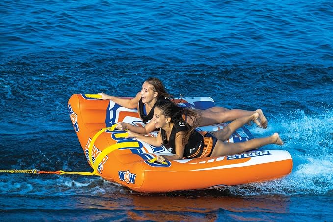 WOW Sports Power Steer Towable Tube - 1-2 Person - 340 lb Capacity - Steerable - For Boating - Youth & Adults