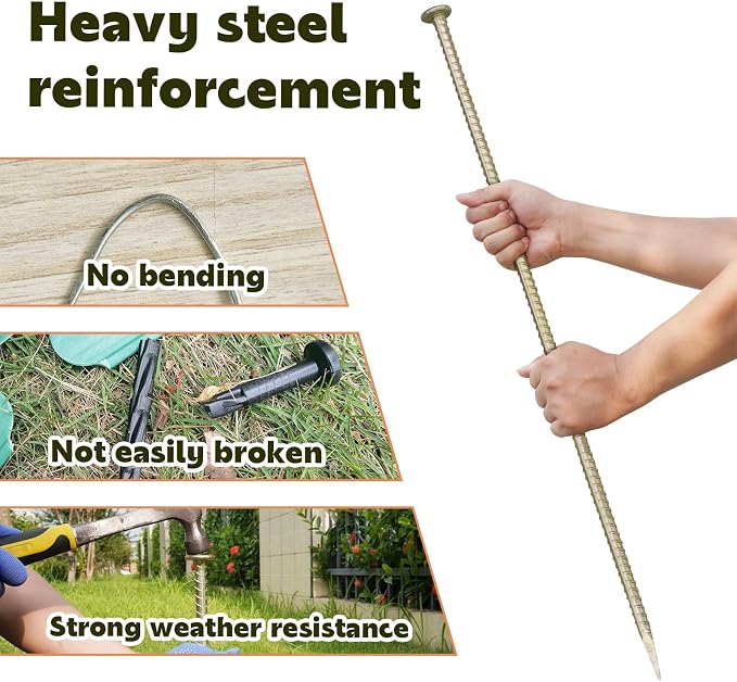 30 Inch Long Rebar Stakes - 9/16 Inch Diameter Heavy Duty Asphalt Anchors, Galvanized Steel Ground Spikes for Speed Bump, Wheel Stop, Tent and More (10 Counts)