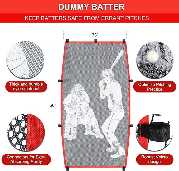 7'X7' Softball Practice Net - Pitching & Batting Net with Baseball Tee, Batter Dummy, Strike Zone & Bow Frame