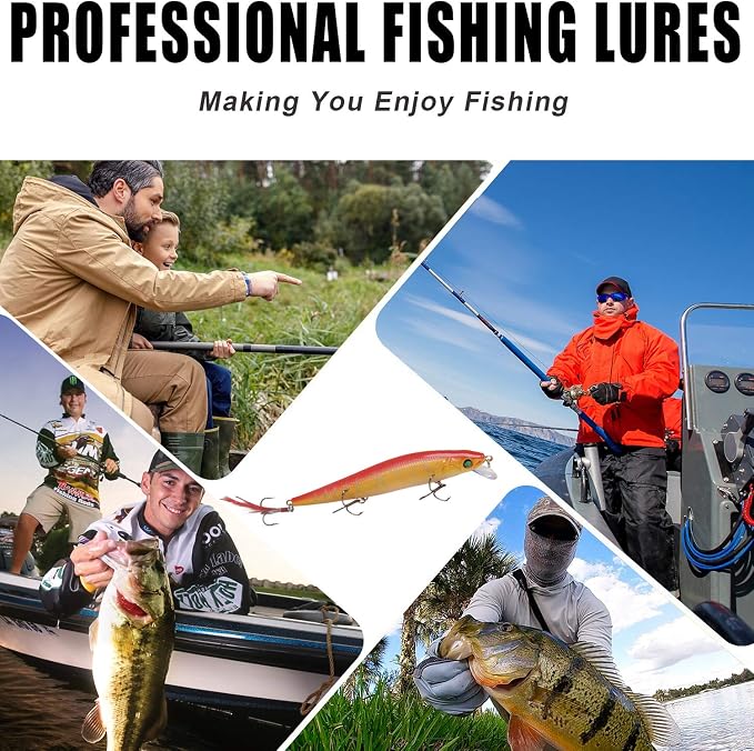 Fishing Lures Kit Crankbait Minnow Hard Bait Set Deep Diving Jerkbait Swimbait Popper Pencil Walleye Lures Artificial Fishing Bait for Bass Trout Redfish Saltwater Freshwater Fishing Lure