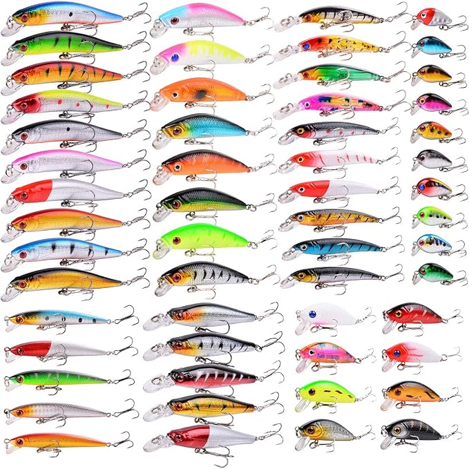 Aorace Fishing Lures Kit Mixed Including Minnow Popper Crank Baits with Hooks for Saltwater Freshwater Trout Bass Salmon Fishing