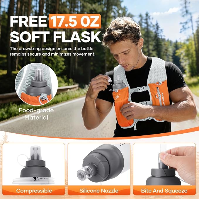 Maelstrom Running Vest,500ml Soft Flask Hydration Pack for Trail Marathon | BPA-Free Flask, Breathable Mesh, Bounce-Free Fit, Adjustable Compression, Reflective, Multi-Pockets, For Cycling, Hiking