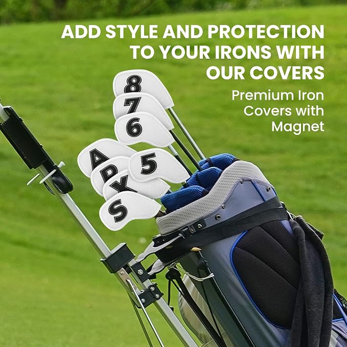 Golf Iron Covers Set Strong Magnetic Closure Value 10 Pack, Double Side Number Synthetic Leather Deluxe Club Headcover, Universal Head Cover Fit Main Irons Clubs for Women Men