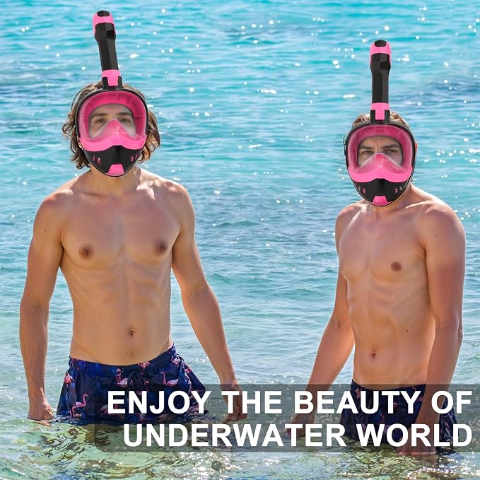 Full Face Snorkel Mask, Snorkeling Gear for Adults Kids with Latest Dry Top Breathing System and Detachable Camera Mount, with 180 Degree Panoramic View