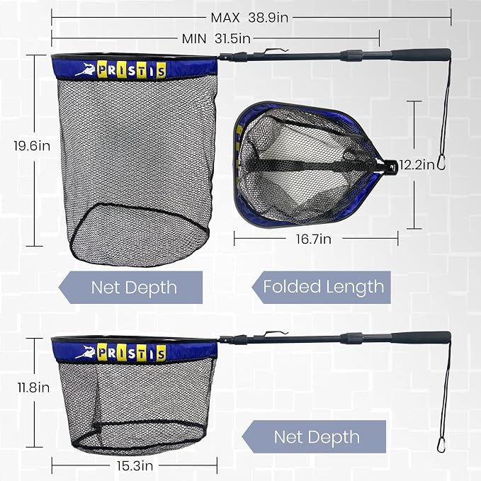 Pristis Utility Multi-Function Fishing Gear Combination, 3 Pack Heavy Duty Zinger Retractors & 39''/1m Rubber Coated Steelhead Landing Net for 20'' Net Depth, Nice Gift for Family