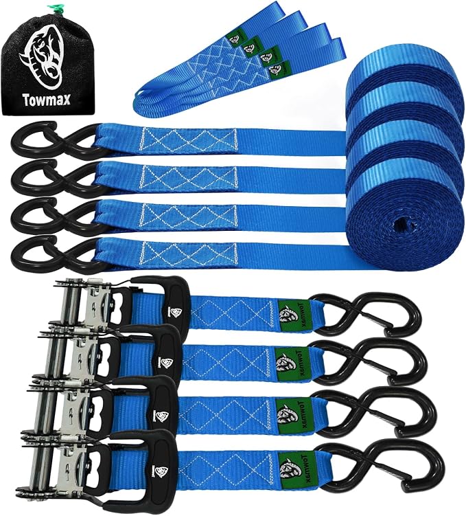 Ratchet Straps Heavy Duty 4 Pack -1.5 Inch x 8 Feet (5,208LB Break Strength)- Motorcycle Tie Down Straps -1.5xThickened Wear-Resistant Ratchet Tie Down Set for Powersports, Motorcycle or Moving Cargo