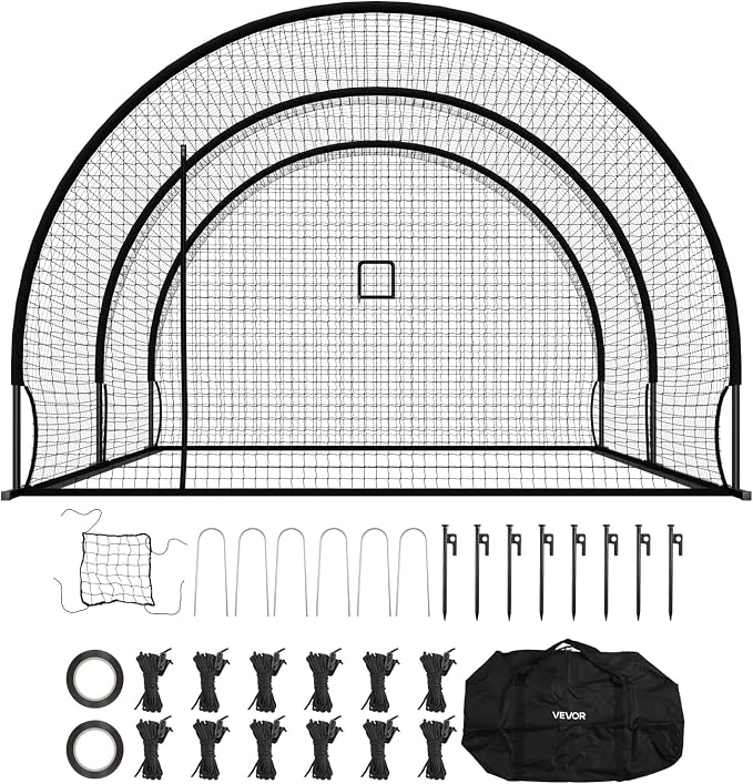 VEVOR Baseball Batting Cage,Professional Softball Baseball Batting Hitting Training Net,Heavy Duty Enclosed PE Practice Portable Pitching Cage Net&Carry Bag,for Backyard,Field,Indoor&Outdoor