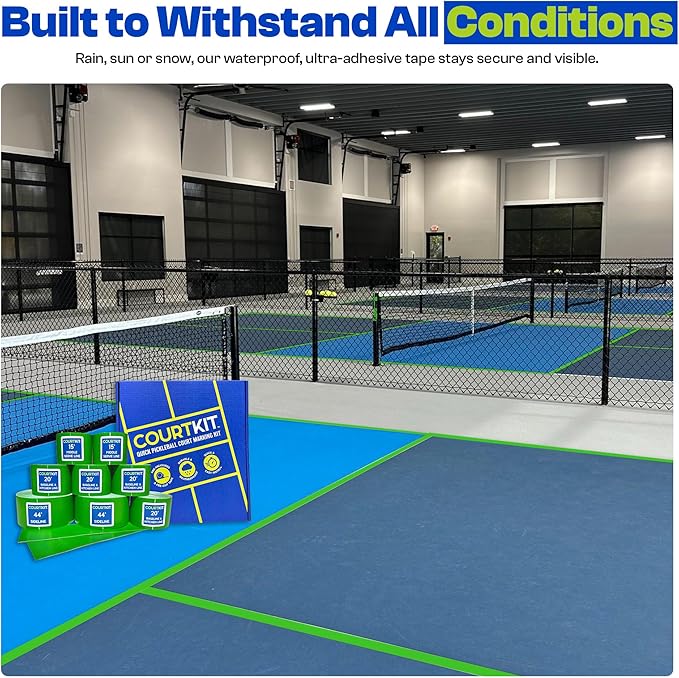 Pickleball Court Marking Kit | Pre-Measured Lines for Indoor/Outdoor Use | Pre-Measured & Pre-Cut, Ready-to-Apply Lines, Indoor & Outdoor Use, Waterproof, No Residue, Temporary or Permanent