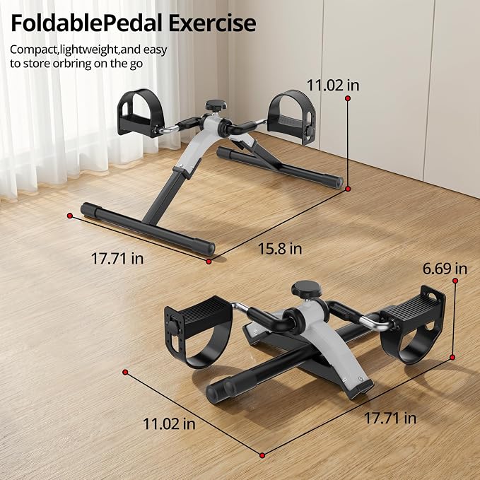 Folding Pedal Exerciser Mini Exercise Bike Under Desk Bike for Arms and Legs Workout, Portable Desk Bike Peddler Machine for Sedentary Officer & Seniors