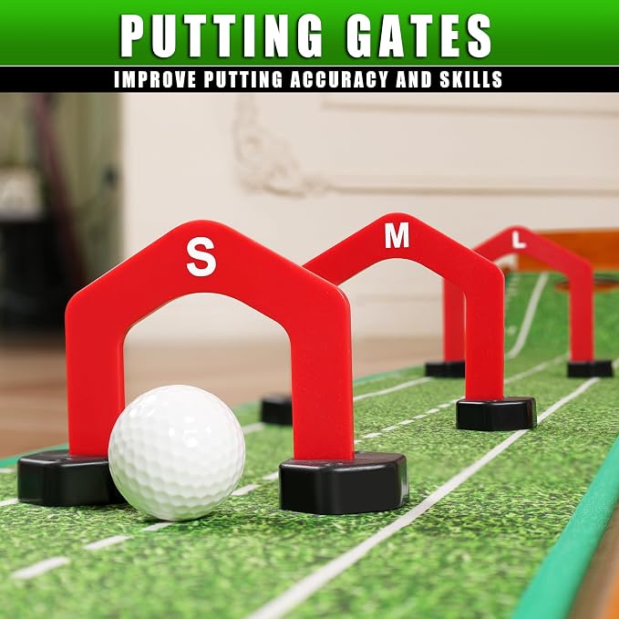 CHAMPKEY Premium Golf Putting Green Indoor with 3 Golf Putting Gates - Improves Putting Accuracy and Skill Levels Golf Putting Mat - Ideal for Indoor and Outdoor Training