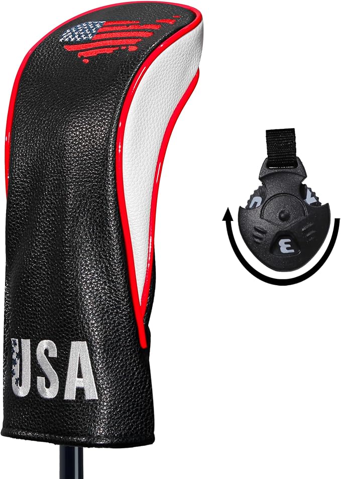 Golf Club Head Covers,4pcs or 1pc USA Golf Head Covers for Woods and Driver Fairway Hybrid - PU Leather Mallet Blade Putter for Men Women Golf Enthusiast