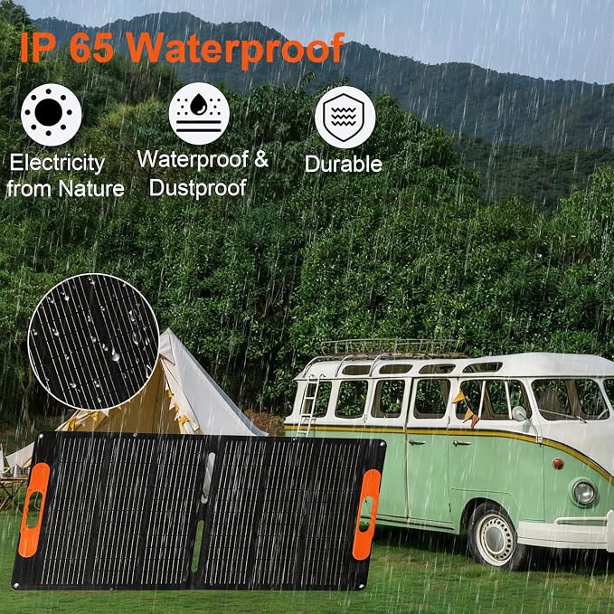 100W Portable Solar Panel for Power Station,20V Foldable Solar Panel Charger with Kickstand,Dual USB & Type-C Output,>23% High Efficiency IP65 Waterproof for Camping,Hiking,RV Trips