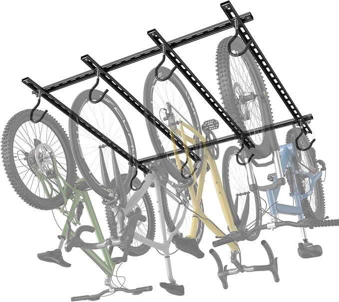 WALMANN Garage Ceiling Bike Rack, Adjustable Overhead Bicycle Storage System – Stores 4 Bikes Horizontally or 8 Bikes Vertically, Ceiling-Mount Bike Hanger for Road & Mountain Bikes