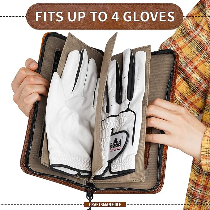 CRAFTSMAN GOLF Synthetic Leather Glove Keeper Stash Holder Stylish Light Brown and Brown Spliced Design Golf Glove Pouch Wallet